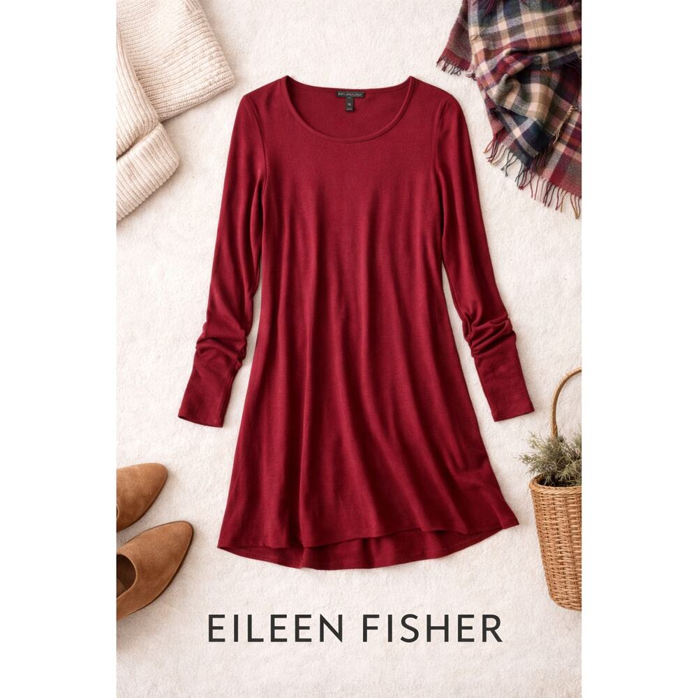 Eileen Fisher Tencel Tunic Womens Medium Cranberry Red Long Sleeve